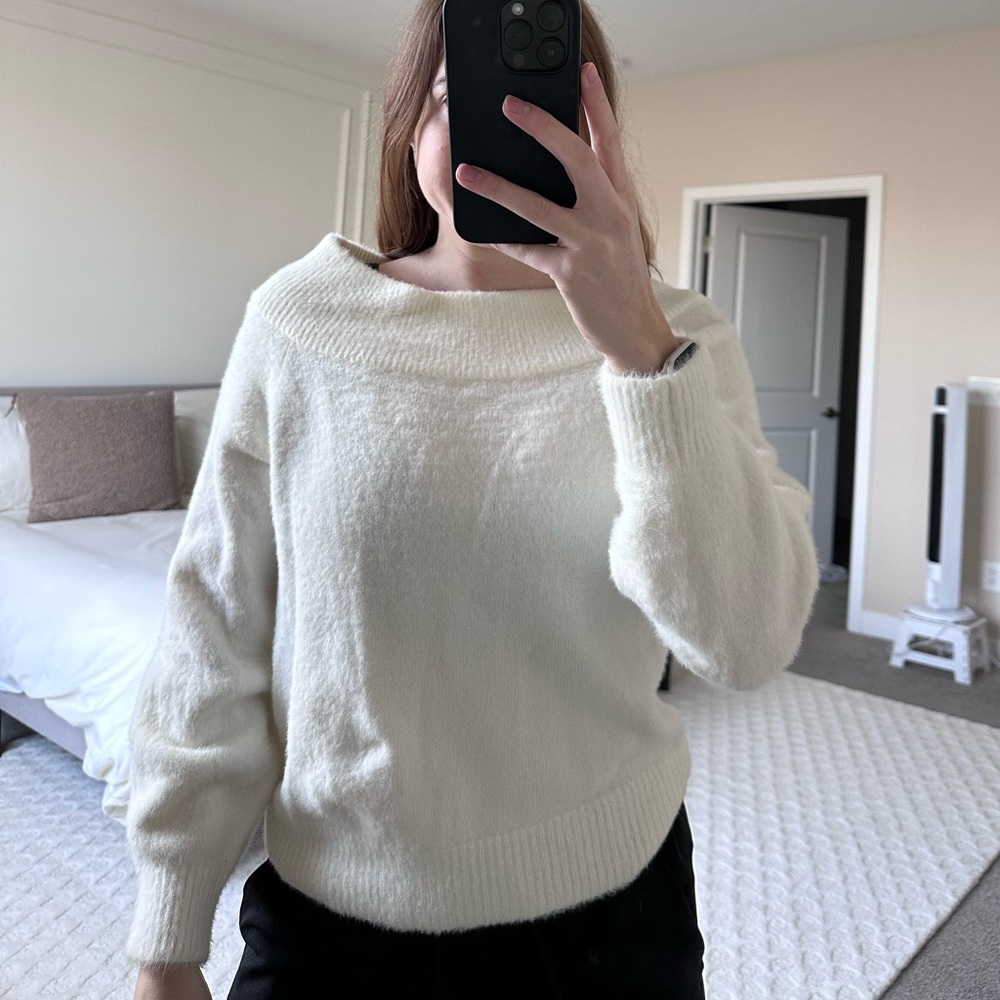 H&M Fuzzy White Off The Shoulder Sweater